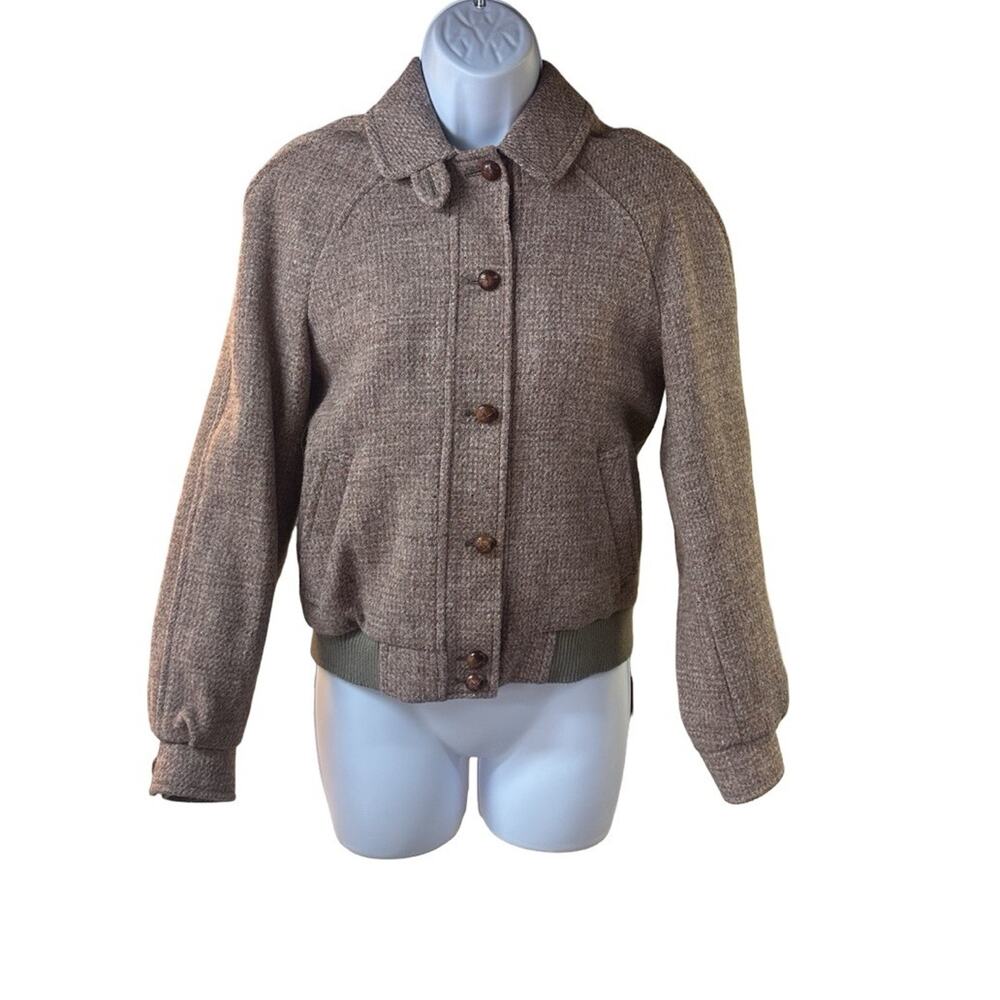 Vintage Orvis Harris Tweed Wool Bomber Jacket Womens Brown Pink England READ